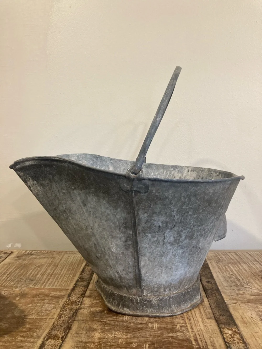 Vintage Galvanized Metal Coal Scuttle Bucket and Shovel Scoop Set Distressed